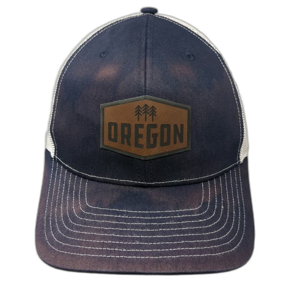 Richardson Trucker Hat Blue One Size Oregon Patch Mesh Back Pine Trees Snapback